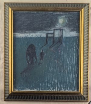 Woman picking up dog sh*t in the Moonlight